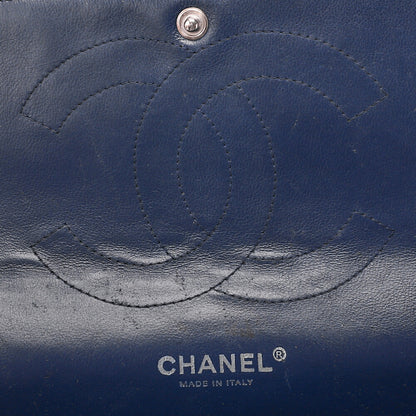 CHANEL Chain Shoulder Bag Double Flap Deca Matasse 30cm Caviar Skin Navy Silver-Tone Hardware, Pre-Owned