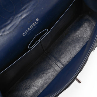 CHANEL Chain Shoulder Bag Double Flap Deca Matasse 30cm Caviar Skin Navy Silver-Tone Hardware, Pre-Owned