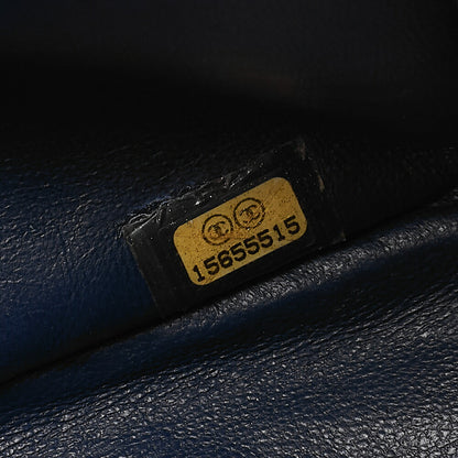 CHANEL Chain Shoulder Bag Double Flap Deca Matasse 30cm Caviar Skin Navy Silver-Tone Hardware, Pre-Owned