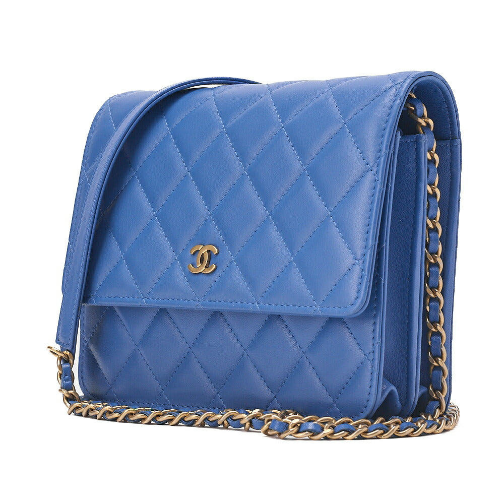 CHANEL Matrasse Chain Wallet Lambskin Navy Gold-Tone Hardware, Pre-Owned