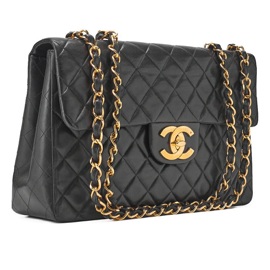 CHANEL Chain Shoulder Bag Deca Matlasse 34cm Lambskin Black Gold-Tone Hardware, Pre-Owned