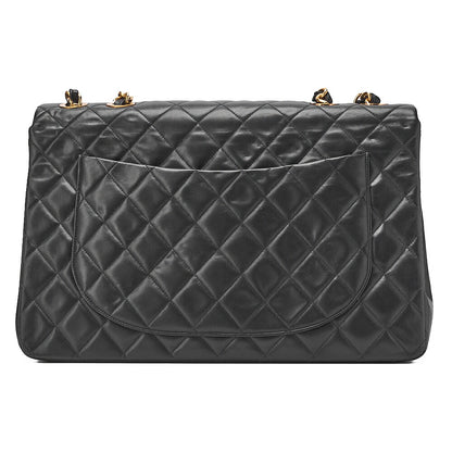 CHANEL Chain Shoulder Bag Deca Matlasse 34cm Lambskin Black Gold-Tone Hardware, Pre-Owned
