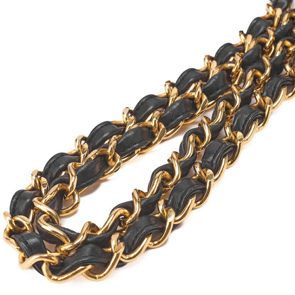 CHANEL Chain Shoulder Bag Deca Matlasse 34cm Lambskin Black Gold-Tone Hardware, Pre-Owned