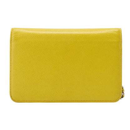 CHANEL Shoulder Bag Chain Wallet Caviar Skin Yellow Silver Fittings Push Lock Coco Mark Brand [Used] [Free Shipping]