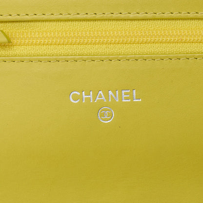 CHANEL Shoulder Bag Chain Wallet Caviar Skin Yellow Silver Fittings Push Lock Coco Mark Brand [Used] [Free Shipping]