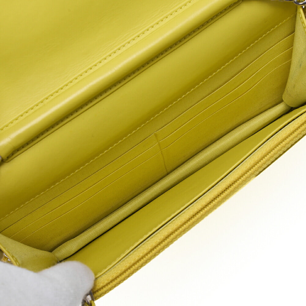 CHANEL Shoulder Bag Chain Wallet Caviar Skin Yellow Silver Fittings Push Lock Coco Mark Brand [Used] [Free Shipping]
