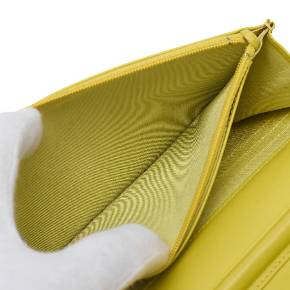CHANEL Shoulder Bag Chain Wallet Caviar Skin Yellow Silver Fittings Push Lock Coco Mark Brand [Used] [Free Shipping]