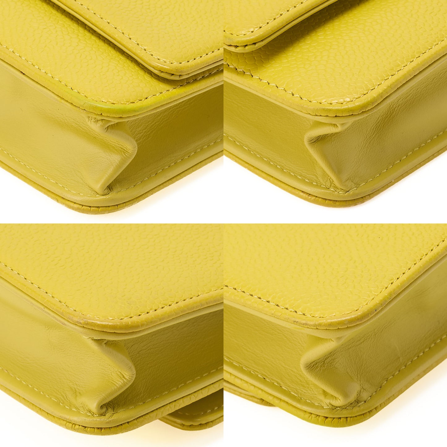 CHANEL Shoulder Bag Chain Wallet Caviar Skin Yellow Silver Fittings Push Lock Coco Mark Brand [Used] [Free Shipping]
