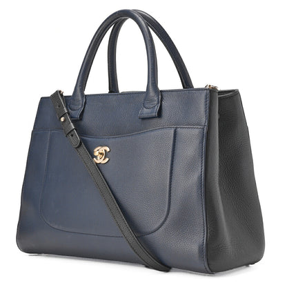 CHANEL Shoulder Bag Tote Bag Neo Executive Caviar Skin Black x Navy Gold-Tone Hardware, Pre-Owned