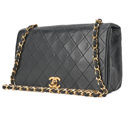 CHANEL Shoulder Bag Matelasse Lambskin Black Gold-Tone Hardware, Pre-Owned