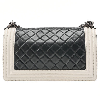 CHANEL Boy Chanel Matelasse Chain Shoulder Lambskin Black x White Silver-Tone Hardware, Pre-Owned