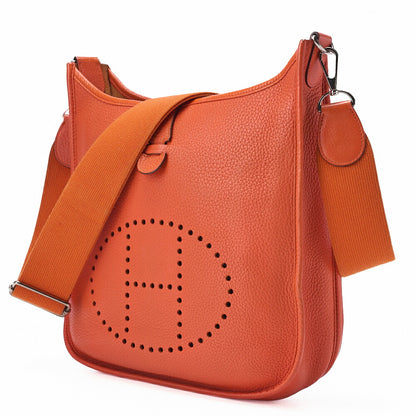 HERMES Evelyn PM 3 Trois Shoulder Bag Epson Orange Silver-Tone Hardware, Pre-Owned
