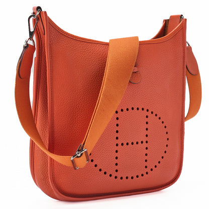 HERMES Evelyn PM 3 Trois Shoulder Bag Epson Orange Silver-Tone Hardware, Pre-Owned