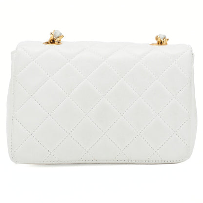 CHANEL Chain Shoulder Bag Mini Mini Matelasse Lambskin White Single Flap Turnlock Gold-Tone Hardware, Pre-Owned