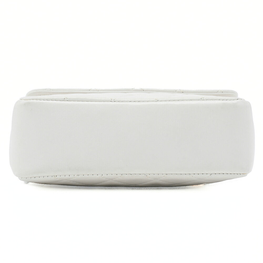 CHANEL Chain Shoulder Bag Mini Mini Matelasse Lambskin White Single Flap Turnlock Gold-Tone Hardware, Pre-Owned