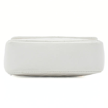 CHANEL Chain Shoulder Bag Mini Mini Matelasse Lambskin White Single Flap Turnlock Gold-Tone Hardware, Pre-Owned