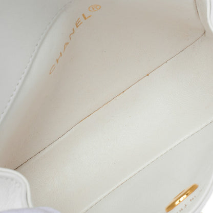 CHANEL Chain Shoulder Bag Mini Mini Matelasse Lambskin White Single Flap Turnlock Gold-Tone Hardware, Pre-Owned