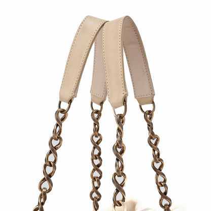 CHANEL V-Stitch Chain Shoulder Bag Sparkle Leather Ivory with Coco Charm Gold-Tone Hardware, Pre-Owned