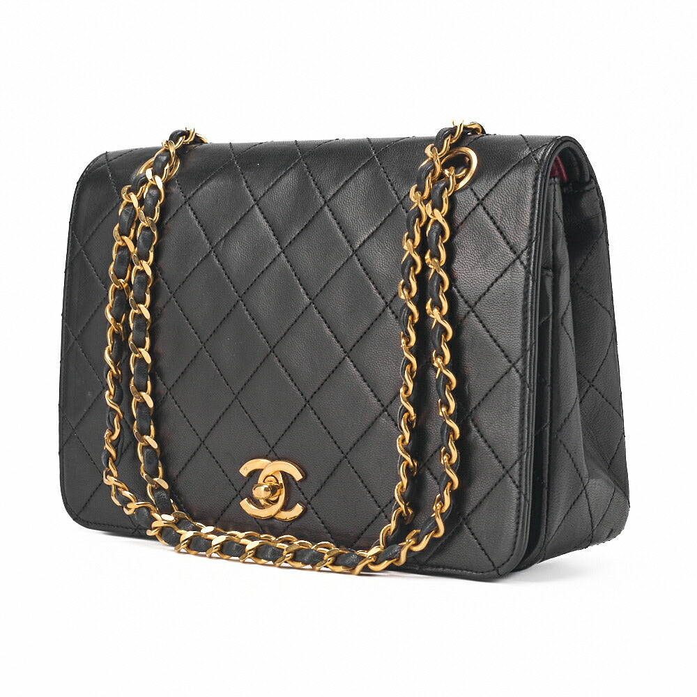 CHANEL Shoulder Bag Matelasse Lambskin Black Gold-Tone Hardware, Pre-Owned