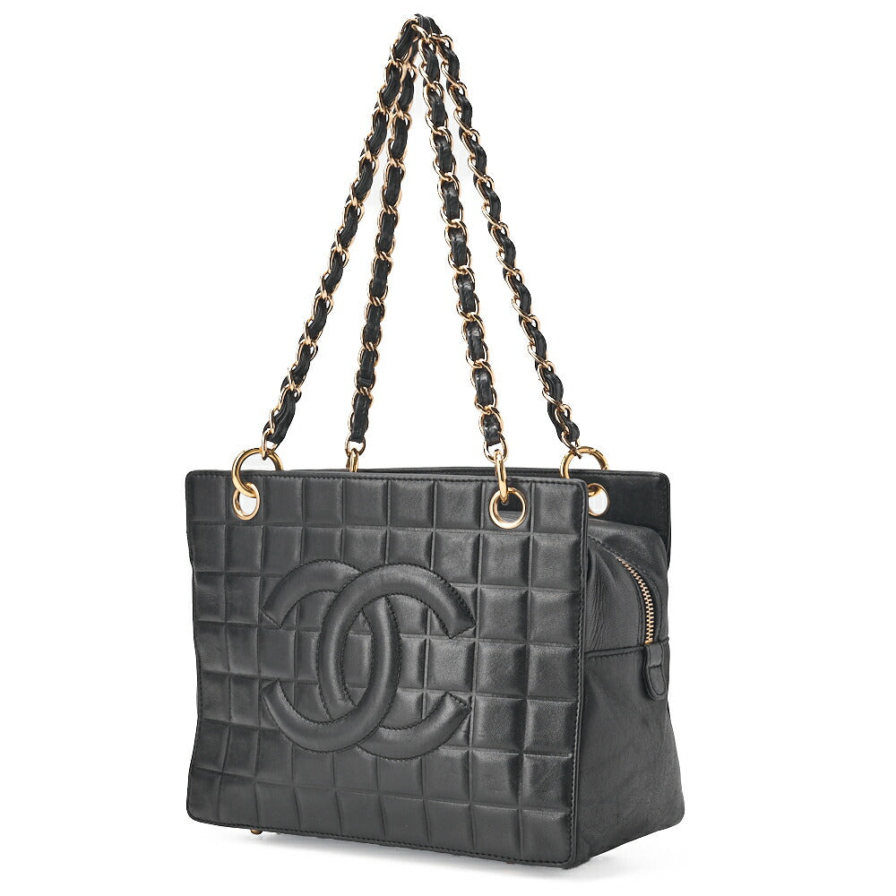 CHANEL Chanel Chocolate Bar Coco Mark Chain Shoulder Lambskin Black Gold-Tone Hardware, Pre-Owned