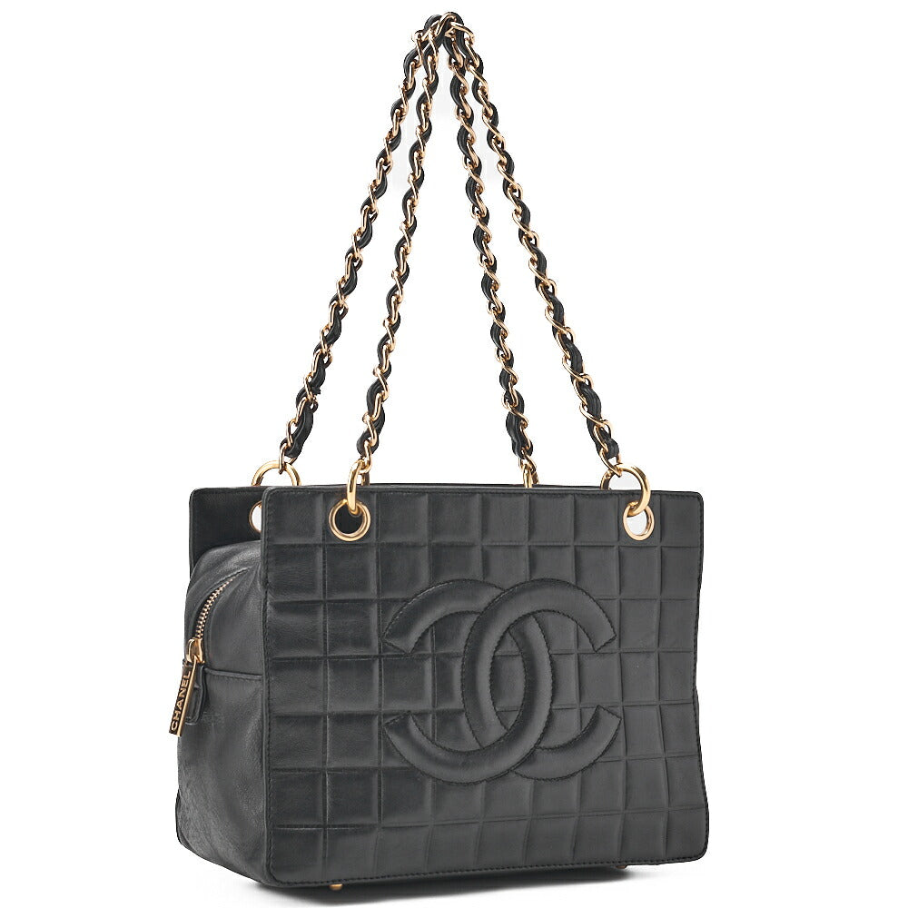 CHANEL Chanel Chocolate Bar Coco Mark Chain Shoulder Lambskin Black Gold-Tone Hardware, Pre-Owned