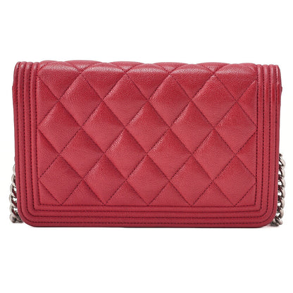 CHANEL Boy Chanel Matelasse Chain Wallet Caviar Skin Red Silver-Tone Hardware, Pre-Owned