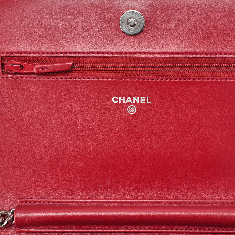 CHANEL Boy Chanel Matelasse Chain Wallet Caviar Skin Red Silver-Tone Hardware, Pre-Owned