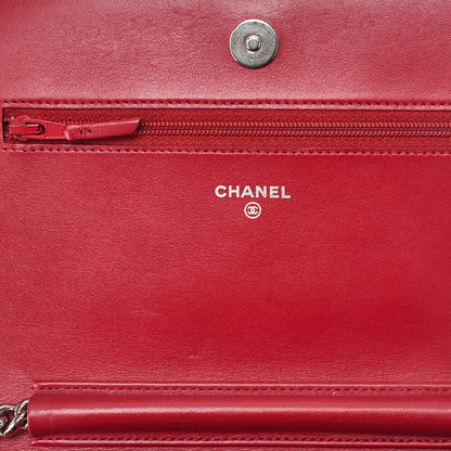 CHANEL Boy Chanel Matelasse Chain Wallet Caviar Skin Red Silver-Tone Hardware, Pre-Owned