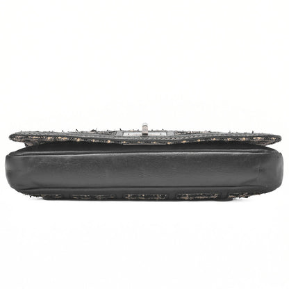 CHANEL Chocolate Bar 2.55 Turnlock Chain Shoulder Lambskin x Tweed Black Silver-Tone Hardware, Pre-Owned