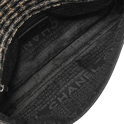CHANEL Chocolate Bar 2.55 Turnlock Chain Shoulder Lambskin x Tweed Black Silver-Tone Hardware, Pre-Owned