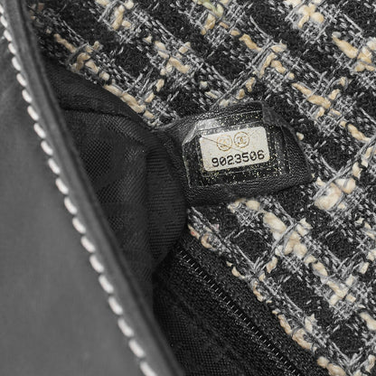 CHANEL Chocolate Bar 2.55 Turnlock Chain Shoulder Lambskin x Tweed Black Silver-Tone Hardware, Pre-Owned