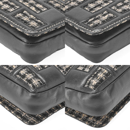 CHANEL Chocolate Bar 2.55 Turnlock Chain Shoulder Lambskin x Tweed Black Silver-Tone Hardware, Pre-Owned