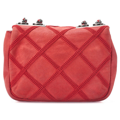 CHANEL Chain Shoulder Bag  Matelasse Single Flap Sparkle Leather Red Silver-Tone Hardware, Pre-Owned