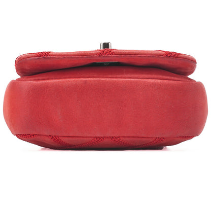 CHANEL Chain Shoulder Bag  Matelasse Single Flap Sparkle Leather Red Silver-Tone Hardware, Pre-Owned