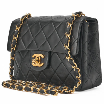 CHANEL Chain Shoulder Bag Mini Matelasse 18cm Lambskin Black Single Flap Turnlock Gold-Tone Hardware, Pre-Owned