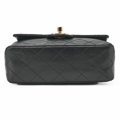 CHANEL Chain Shoulder Bag Mini Matelasse 18cm Lambskin Black Single Flap Turnlock Gold-Tone Hardware, Pre-Owned