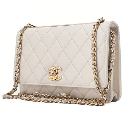CHANEL Chain Wallet Trend CC Matelasse Lambskin White Gold-Tone Hardware, Pre-Owned