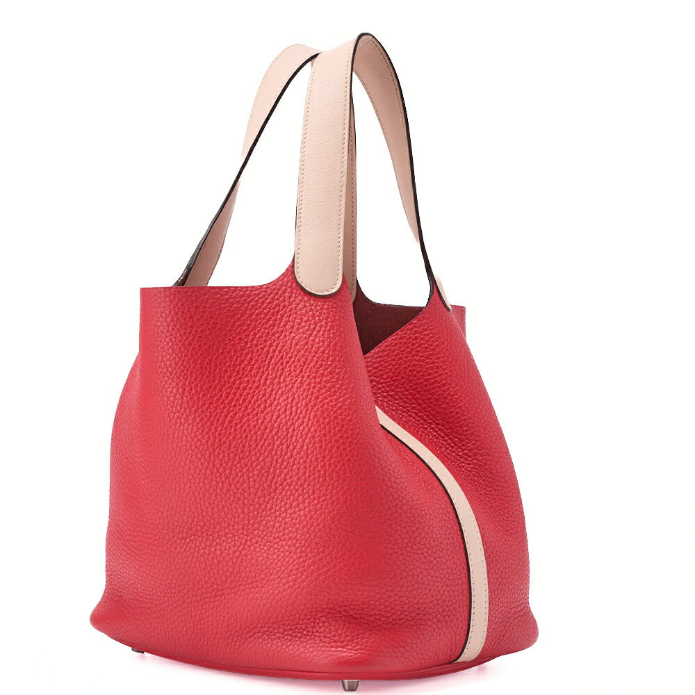 HERMES Picotan Lock MM handbag Tryon Clemence x Swift Rouge Tomato x Rose Eglantine Silver-Tone Hardware, Pre-Owned