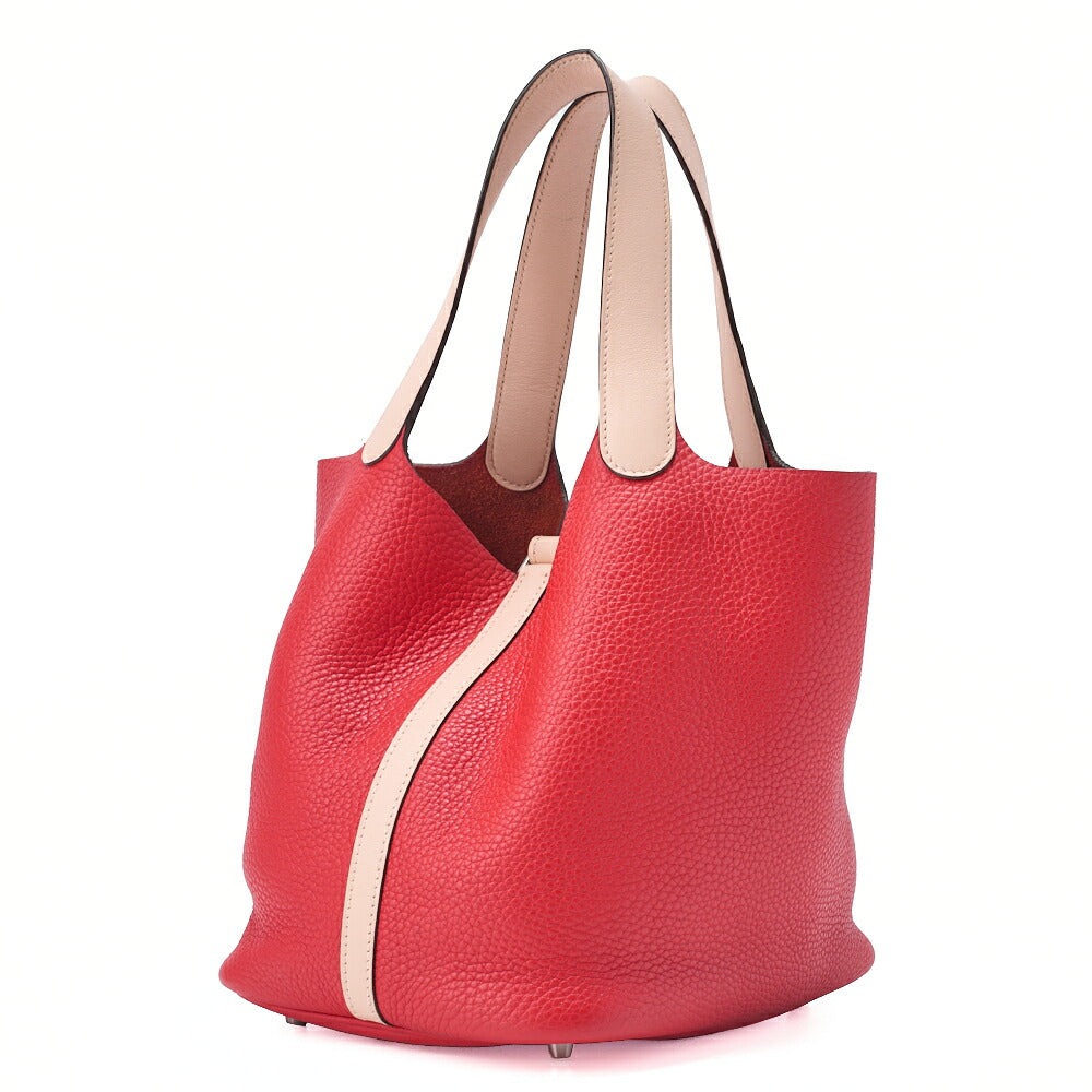 HERMES Picotan Lock MM handbag Tryon Clemence x Swift Rouge Tomato x Rose Eglantine Silver-Tone Hardware, Pre-Owned