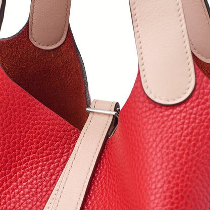 HERMES Picotan Lock MM handbag Tryon Clemence x Swift Rouge Tomato x Rose Eglantine Silver-Tone Hardware, Pre-Owned