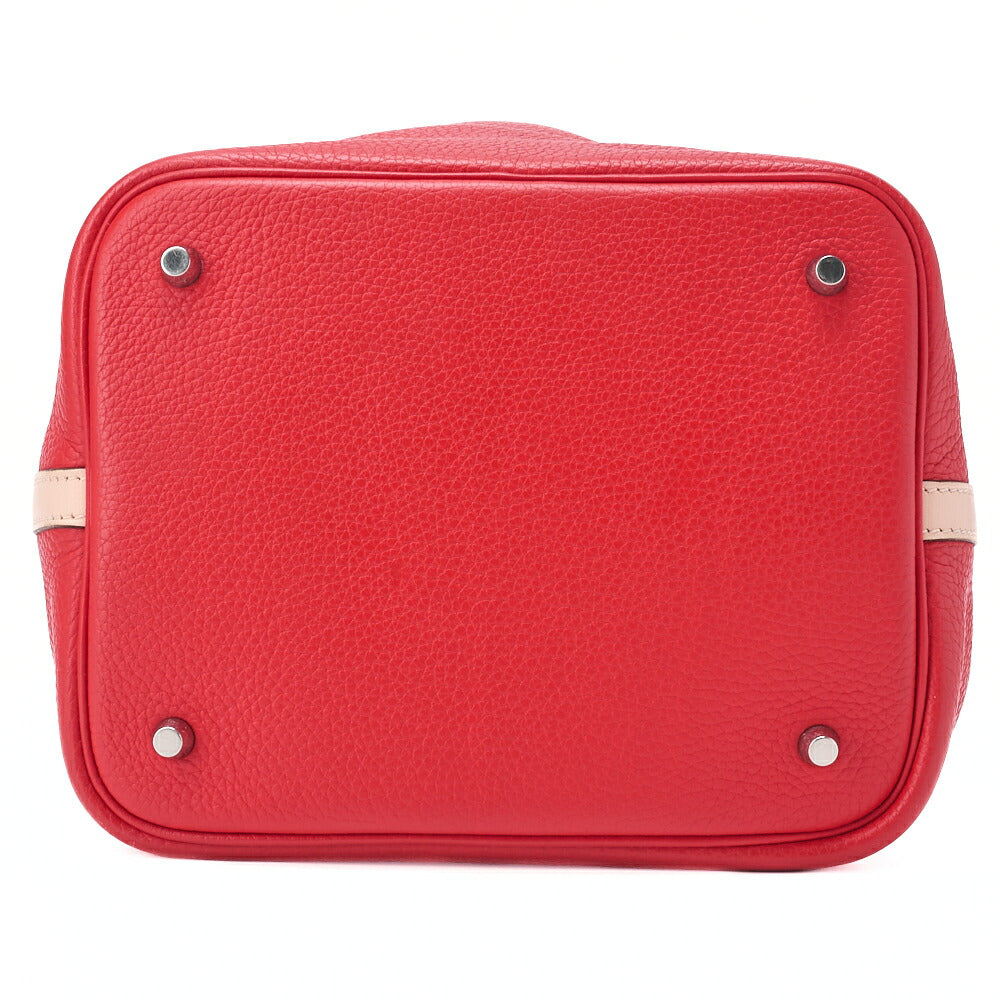 HERMES Picotan Lock MM handbag Tryon Clemence x Swift Rouge Tomato x Rose Eglantine Silver-Tone Hardware, Pre-Owned