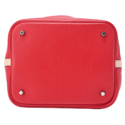 HERMES Picotan Lock MM handbag Tryon Clemence x Swift Rouge Tomato x Rose Eglantine Silver-Tone Hardware, Pre-Owned