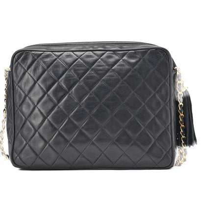CHANEL Chain Shoulder Matelasse Coco Mark Fringe Large Size Lambskin Navy Gold-Tone Hardware, Pre-Owned