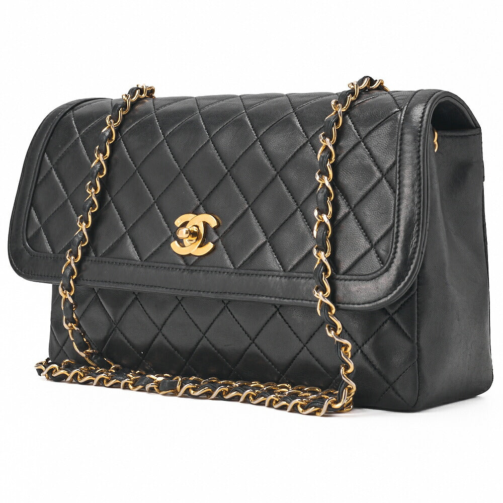CHANEL Shoulder Bag Matelasse Design Flap Chain Shoulder Lambskin Black Gold-Tone Hardware, Pre-Owned