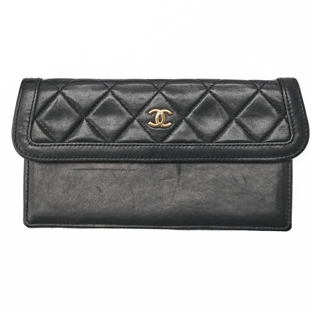 CHANEL Shoulder Bag Matelasse Design Flap Chain Shoulder Lambskin Black Gold-Tone Hardware, Pre-Owned