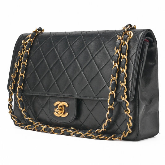 CHANEL Matelasse Turnlock Straight Flap Chain Shoulder Lambskin Black Gold-Tone Hardware, Pre-Owned