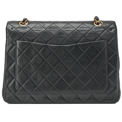 CHANEL Matelasse Double Flap Square Chain Shoulder Bag Lambskin Black Gold-Tone Hardware, Pre-Owned