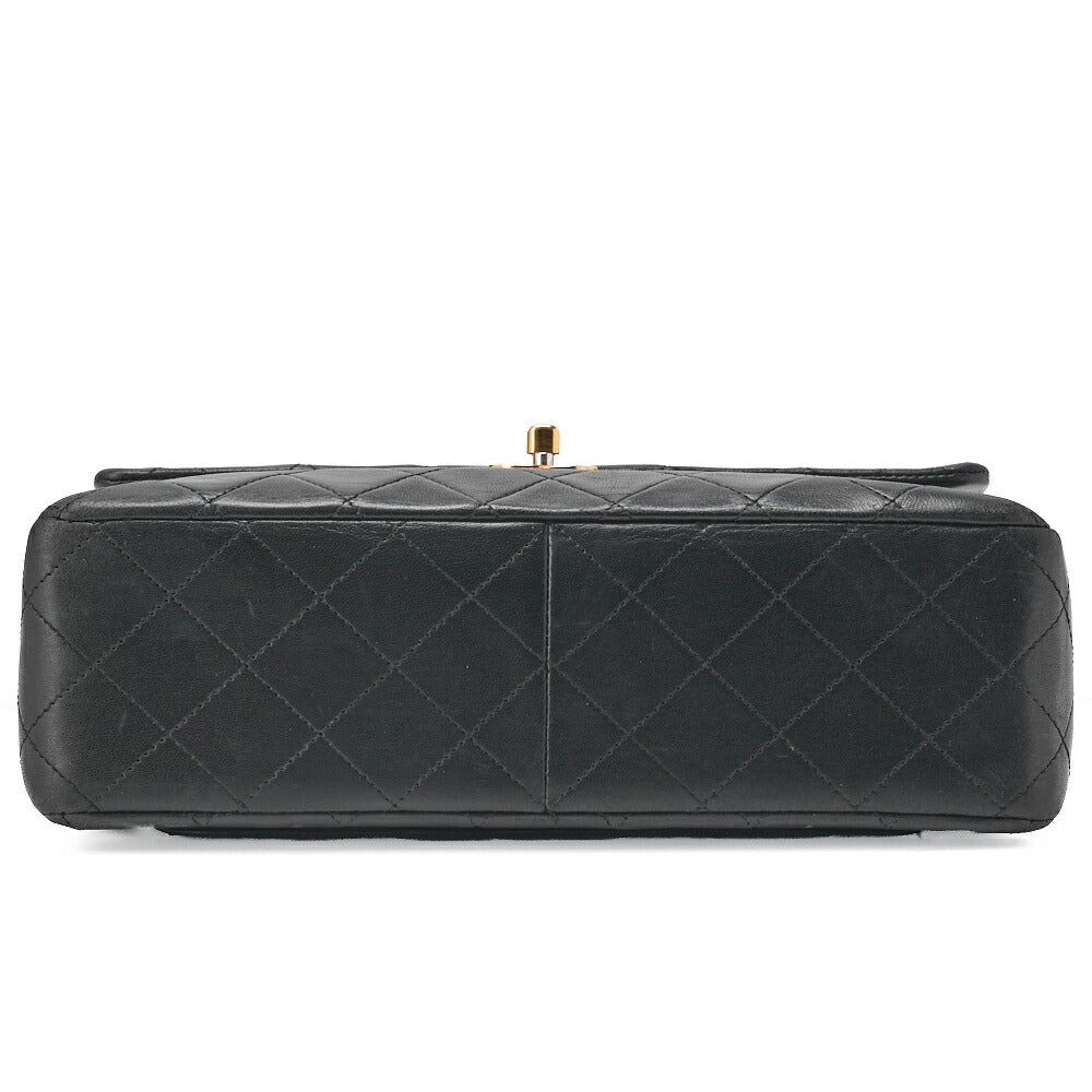 CHANEL Matelasse Double Flap Square Chain Shoulder Bag Lambskin Black Gold-Tone Hardware, Pre-Owned