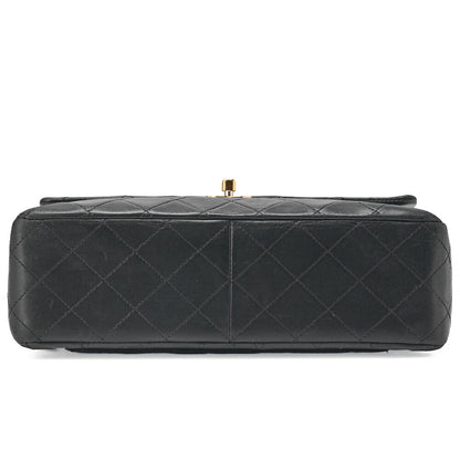 CHANEL Matelasse Double Flap Square Chain Shoulder Bag Lambskin Black Gold-Tone Hardware, Pre-Owned