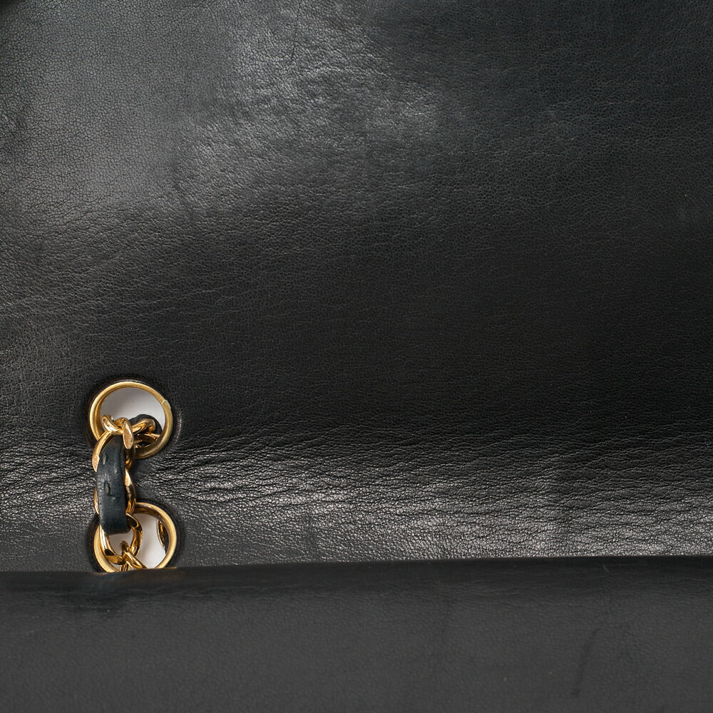 CHANEL Matelasse Double Flap Square Chain Shoulder Bag Lambskin Black Gold-Tone Hardware, Pre-Owned